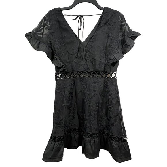The Clothing Company Embroidered Floral Black Dress‎ V-Neck Flutter S/S Large - Picture 12 of 12